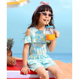 Babyhug 100% Cotton Sleeveless Jumpsuit Floral Print - Mint Blue-picture-15