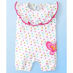 Babyhug 100% Cotton Sleeveless Romper with Frill Detailing & Butterfly Patch - White-picture-26