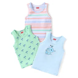 Babyhug 100% Cotton Sleeveless Sando Trees & Animal Print Pack of 3 - Multicolour-picture-20