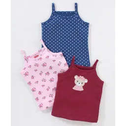 Babyhug 100% Cotton Sleeveless Slips Floral Print Pack of 3 - Blue & Pink-picture-27