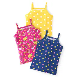 Babyhug 100% Cotton Sleeveless Slips Floral Print Pack of 3 - Pink Navy  & Yellow-picture-15
