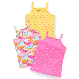 Babyhug 100% Cotton Sleeveless Slips Stars & Clouds Print Pack of 3 - Multicolour-picture-23