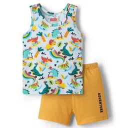 Babyhug 100% Cotton Sleeveless Vest With Dino Print & Shorts With Text Print -Multicolour-picture-37