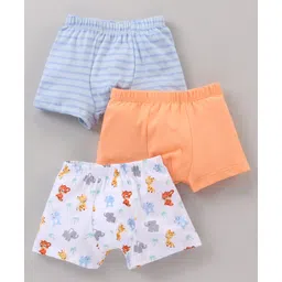 Babyhug 100% Cotton Striped & Animal Printed Briefs Pack Of 3 - Blue Orange & White-picture-27