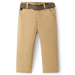 Babyhug 100% Cotton Woven Full Length Trouser Solid Colour - Beige-picture-21