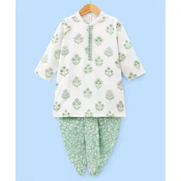Babyhug 100% Cotton Woven Full Sleeves Kurta With Dhoti Floral Print - White-picture-13