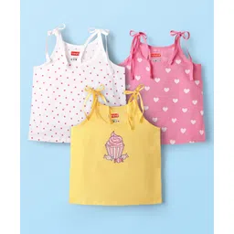 Babyhug 100% Cotton Woven Sleeveless Shoulder Tie Knot Jhabla with Polka Dots & Heart Print Pack of 3 - White Pink & Yellow-picture-19