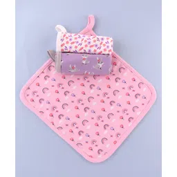 Babyhug 100% Interlock Cotton Double Layer Wash Cloth Rabbit, Rainbow and Floral Print Pack of 3 - Multicolor| High Absorbency| Feeding & Diapering| Bath & Face Towel| Soft & Skin Friendly-picture-13