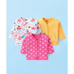 Babyhug 100% Interlock Cotton Knit Antibacterial Full Sleeves Front Open Vests With Polka Dots & Floral Print Pack of 3 - Multicolour-picture-24