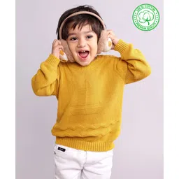 Babyhug 100% Organic Cotton Knit Full Sleeves Sweater Boat Design- Yellow-picture-35