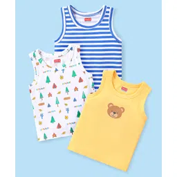 Babyhug 100% Organic Cotton Knit Sleeveless Set of  Vests with Striped & Bear Print Pack of 3 - Multicolour-picture-34