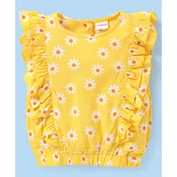 Babyhug 100% Rayon Woven Half Sleeves Top Floral Printed & Frill Detailing - Yellow-picture-12