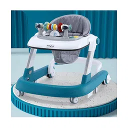 Babyhug 2 in 1 Baby Walker with Anti Fall Protection & Adjustable Height-Blue| Push Walker| Rear Wheels with Speed Control| Soft Padded Seat| Smooth Swivel Wheels| Musical Toy Tray with Engaging Toys-picture-36