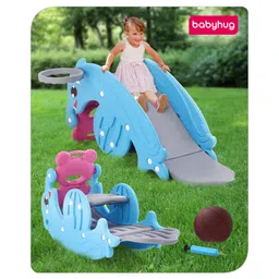 Babyhug 3 in 1 Slide & See Saw with Basketball Ring- Blue and Pink-picture-13