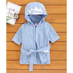 Babyhug 3/4th Sleeves Crown Bathrobe - Blue image 1