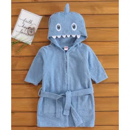 Babyhug 3.4th Sleeves Shark Woven Terry Bath Robe - Blue-picture-10