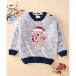 Babyhug Acrylic Knit Full Sleeves Pullovers Sweaters Bear Applique - Grey-picture-13