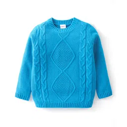 Babyhug Acrylic Knit Full Sleeves Sweater Cable Knit Design - Blue-picture-19