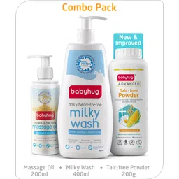 Babyhug Advanced Talc-free powder 200g & Babyhug Milk Protein Formula Daily Head To Toe Milky Wash 400 ml & Babyhug Mineral Oil Free Daily Massage Oil - 200 ml-image-32