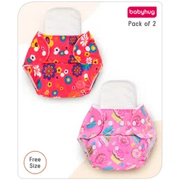 babyhug BabyhugFree Size Floral & Donut Printed Reusable Cloth Diaper with Inserts Pack of 2 - Multicolour-picture-14
