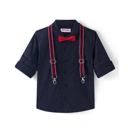 babyhug BabyhugWoven Full Sleeves Polka Dots Printed Party Shirt with Bow & Suspender - Navy Blue-picture-17