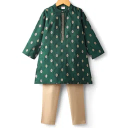 Babyhug Brocade Woven Full Sleeves Kurta Pajama Set With Floral Print - Dark Green-picture-35