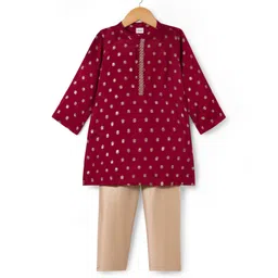 Babyhug Brocade Woven Full Sleeves Kurta Pajama Set With Floral Print - Maroon-picture-30