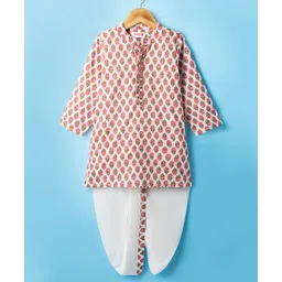 Babyhug Cambric Woven Full Sleeves Kurta Dhoti Set With Floral Print - White-picture-23