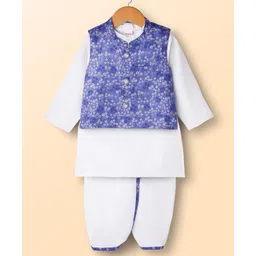 Babyhug Cambric Woven Full Sleeves Kurta Dhoti Set with Jacket & Floral Print - White-picture-24