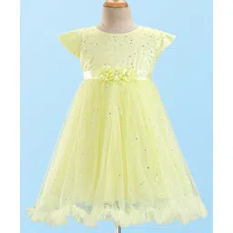 Babyhug Cap Sleeves Party Wear Fit and Flare Dress with Floral Applique- Yellow-picture-11