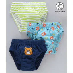 Babyhug Cotton Antibacterial Briefs Pack of 3 - Blue Green-picture-26