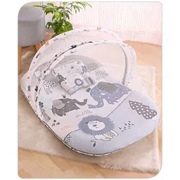 Babyhug Cotton Bedding Set with Mosquito Net Animal Print- Multicolor-picture-18