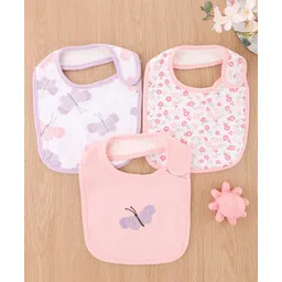 Babyhug Cotton Bibs Dinosaur Embroidery Set of 3 - Pink & White-picture-15