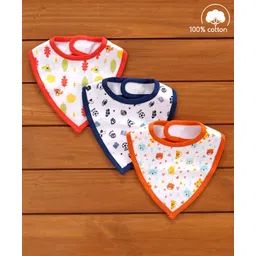 Babyhug Cotton Bibs Triangle Print Set of 3 - White-picture-11