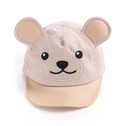 Babyhug Cotton Blend Woven Summer Cap Teddy Theme Striped -Beige-picture-12