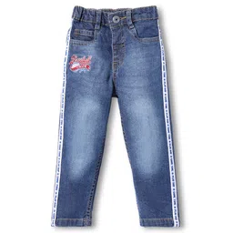 Babyhug Cotton Denim Full Length Jeans With Text Embridoery - Blue-picture-27