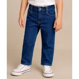 Babyhug Cotton Denim Full Length Washed Jeans With Stretch - Navy Blue-picture-34