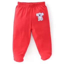 Babyhug Cotton Full Length Bootie Leggings Koala Bear Print Pack of 3 - Blue & Red image 4