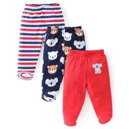 Babyhug Cotton Full Length Bootie Leggings Koala Bear Print Pack of 3 - Blue & Red-picture-10