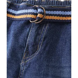 Babyhug Cotton Full Length Denim Jeans with Belt Washed Solid Colour - Blue image 3