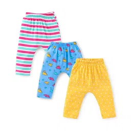 Babyhug Cotton Full Length Diaper Leggings Dinosaur Print Pack of 3 - Multicolour-picture-26