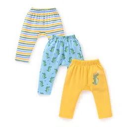 Babyhug Cotton Full Length Diaper Pants Croc Print Pack of 3 - Yellow & Blue-picture-25