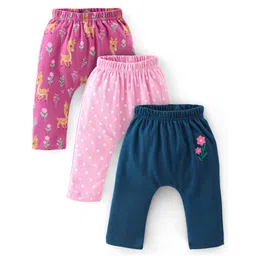 Babyhug Cotton Full Length Diaper Pants Deer Print Pack Of 3 - Maroon Purple & Navy Blue-picture-38