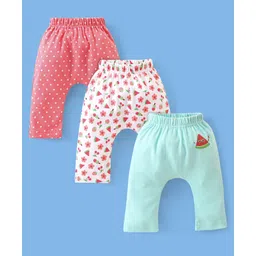 Babyhug Cotton Full Length Diaper Pants Dot & Floral Print Pack of 3- Blue Pink & White-picture-28