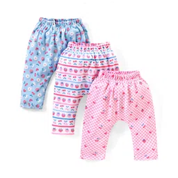 Babyhug Cotton Full Length Diaper Pants Floral & Fruit Print Pack Of 3 - Blue & Pink-picture-31