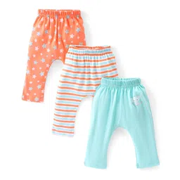 Babyhug Cotton Full Length Diaper Pants Striped & Elephant Printed Pack of 3 - Orange & Blue-picture-11