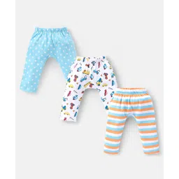 Babyhug Cotton Full Length Diaper Pants Striped & Vehicles Printed Pack of 3 - Blue & White-picture-32