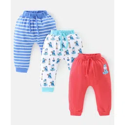 Babyhug Cotton Full Length Diaper Pants Stripes & Dino Print Pack Of 3- Red Blue & White-picture-16