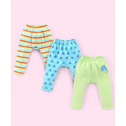 Babyhug Cotton Full Length Diaper Pants Stripes & Dolphin Print Pack of 3- Blue Green & Orange-picture-24
