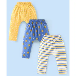Babyhug Cotton Full Length Diaper Pants Stripes & Lion Print Pack of 3 - Blue & Yellow-picture-17